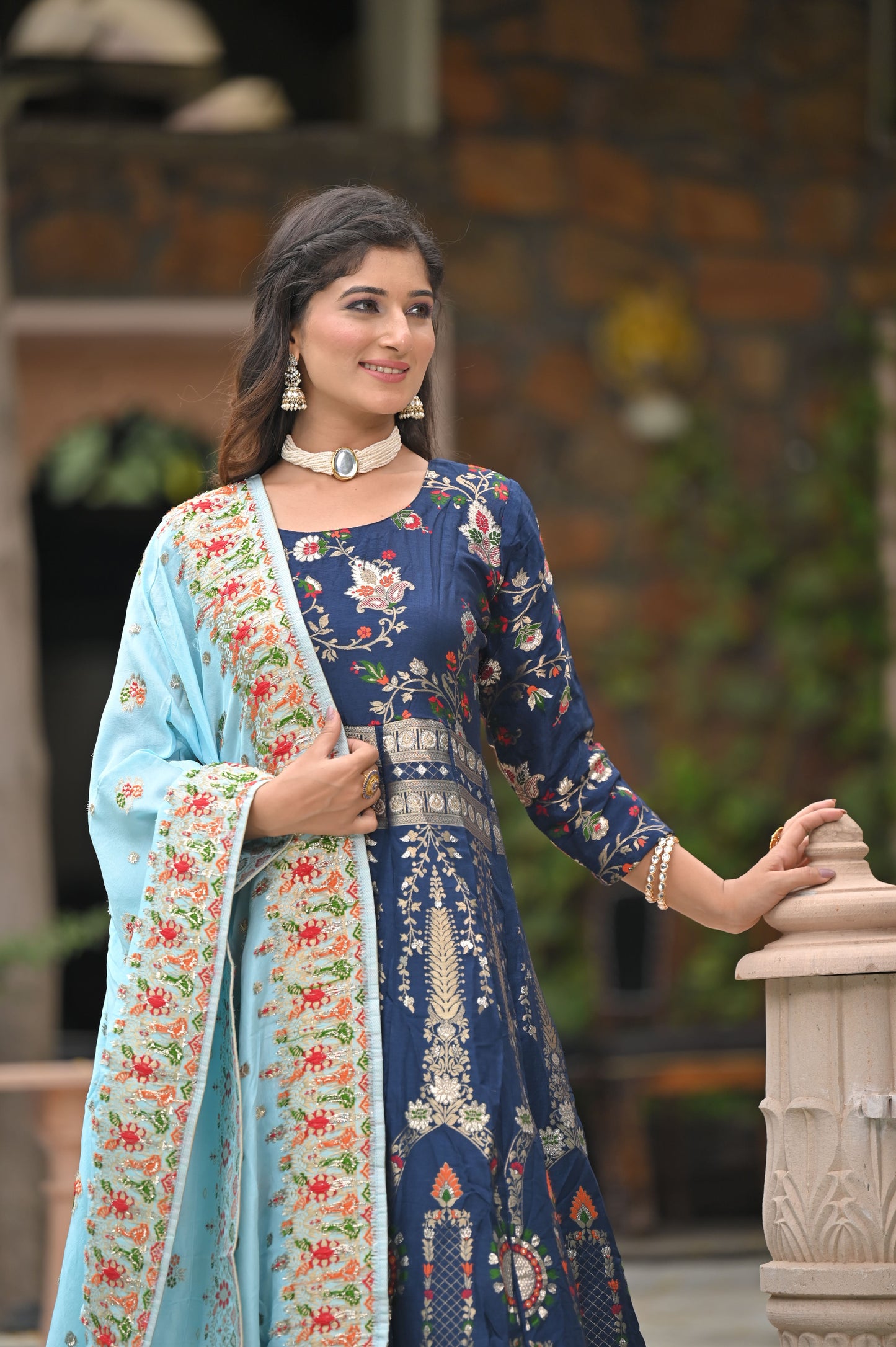 Melodic Blue Banarasi Silk Dress