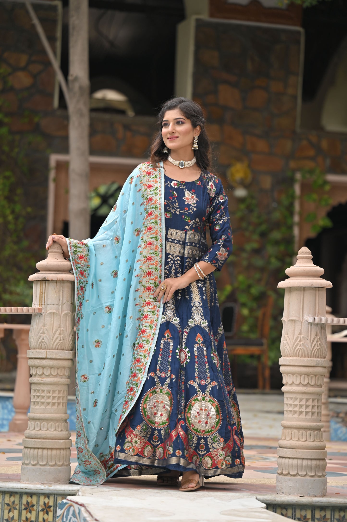Melodic Blue Banarasi Silk Dress