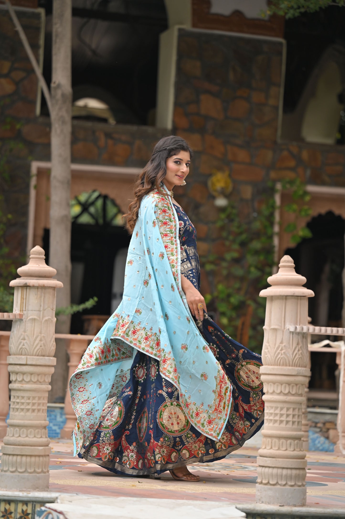 Melodic Blue Banarasi Silk Dress