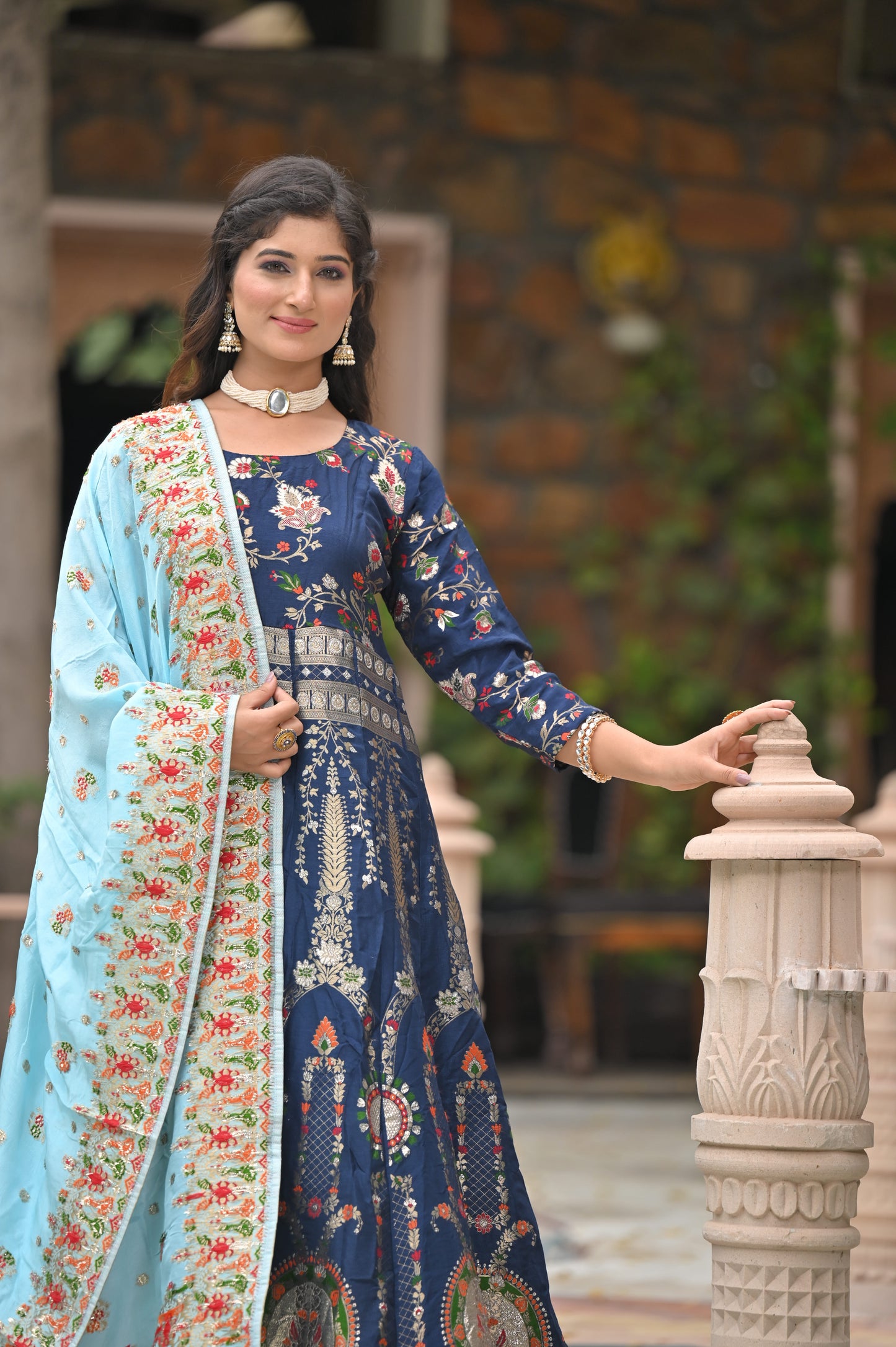 Melodic Blue Banarasi Silk Dress