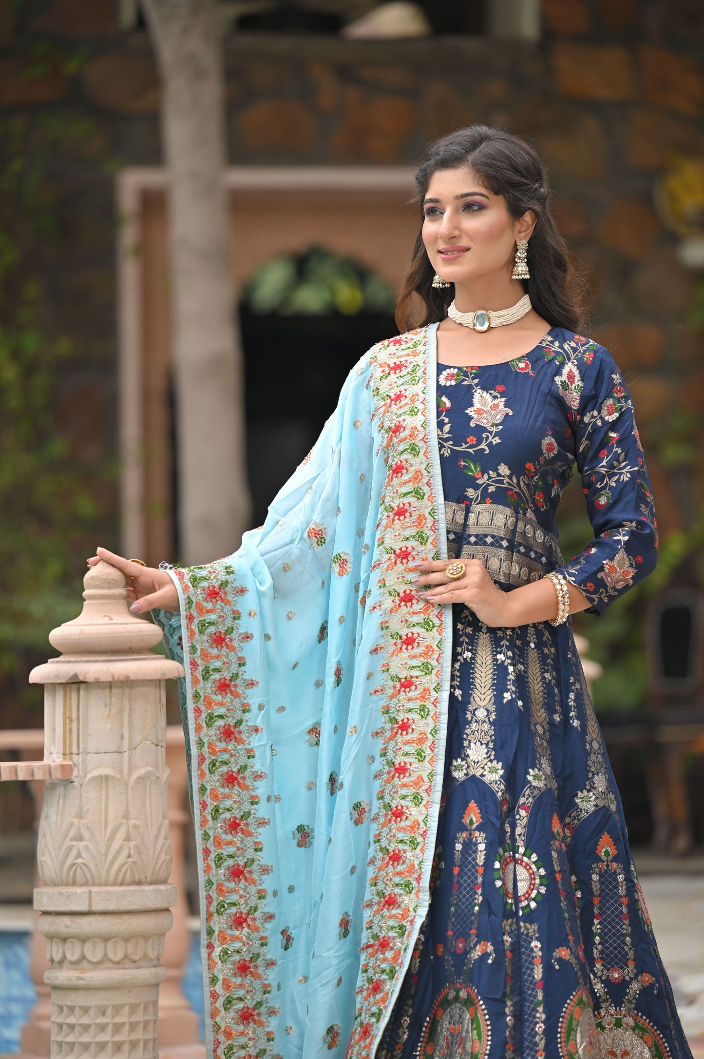 Melodic Blue Banarasi Silk Dress