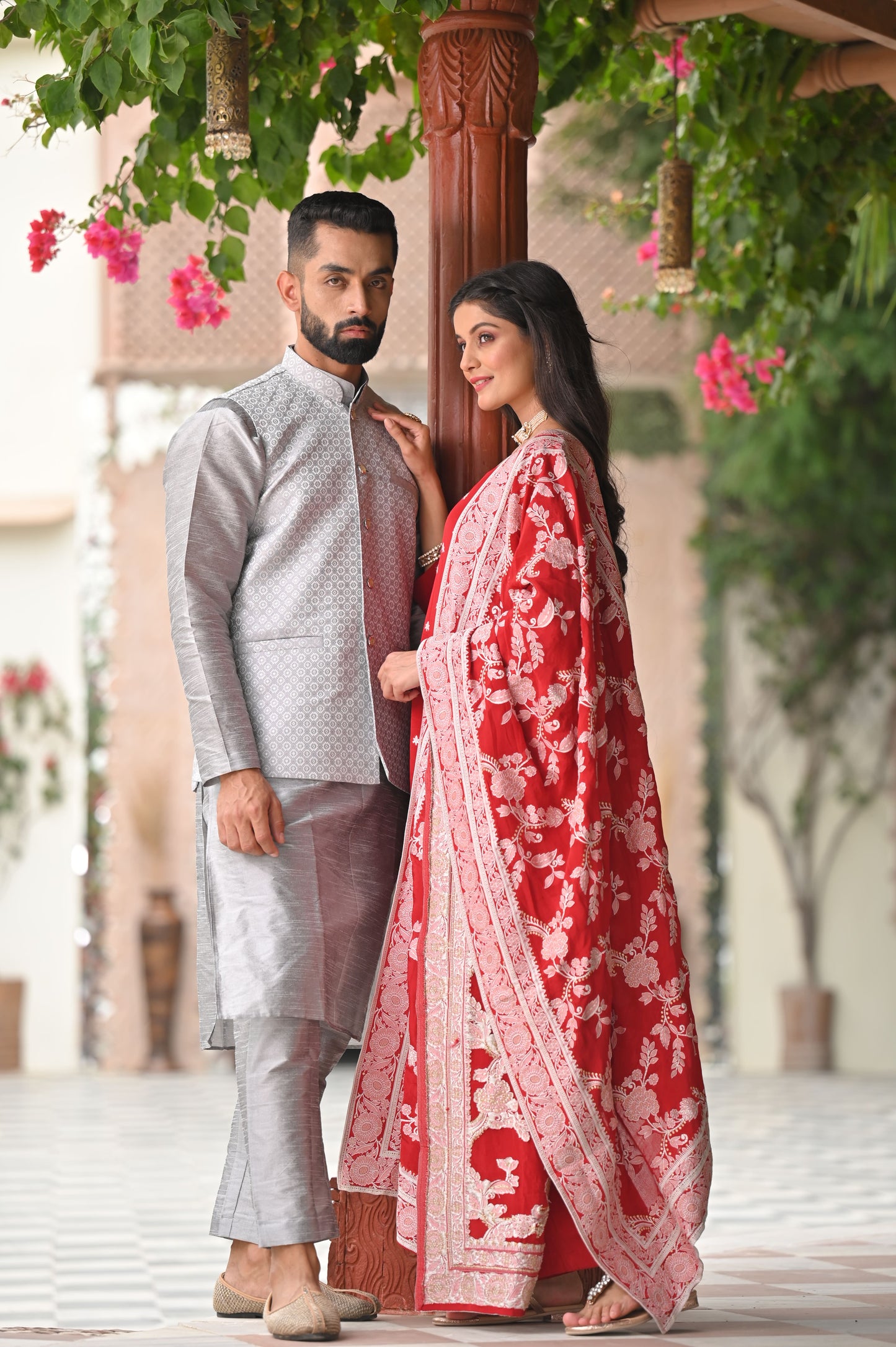 Scarlet Snowfall Crepe Suit Set