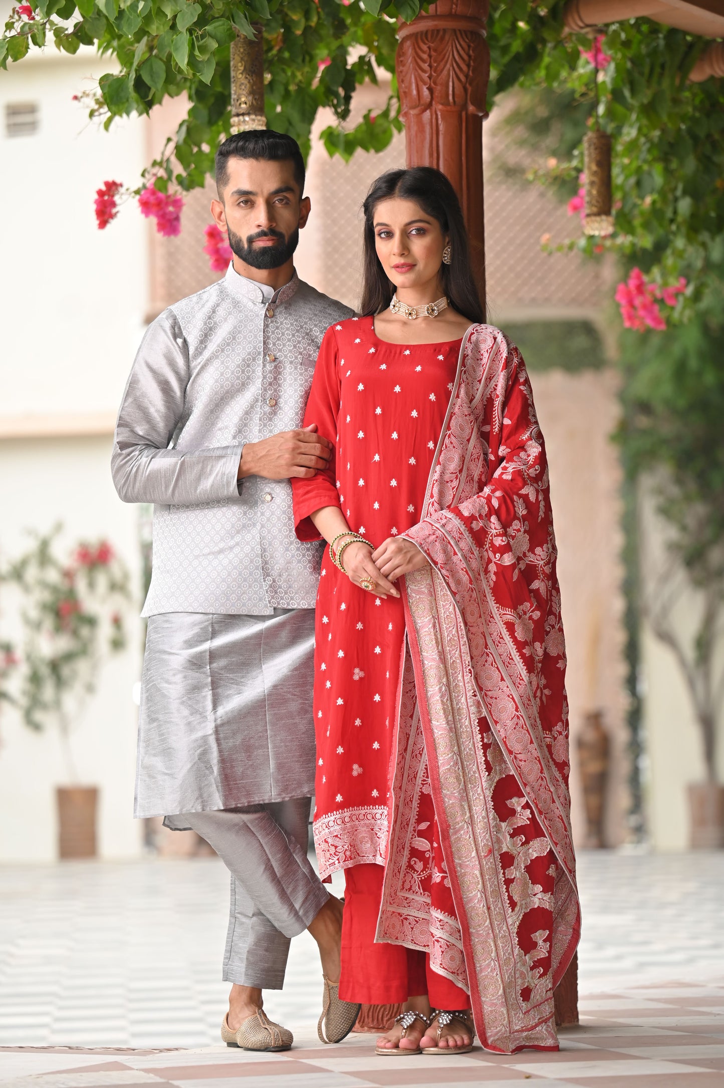 Scarlet Snowfall Crepe Suit Set
