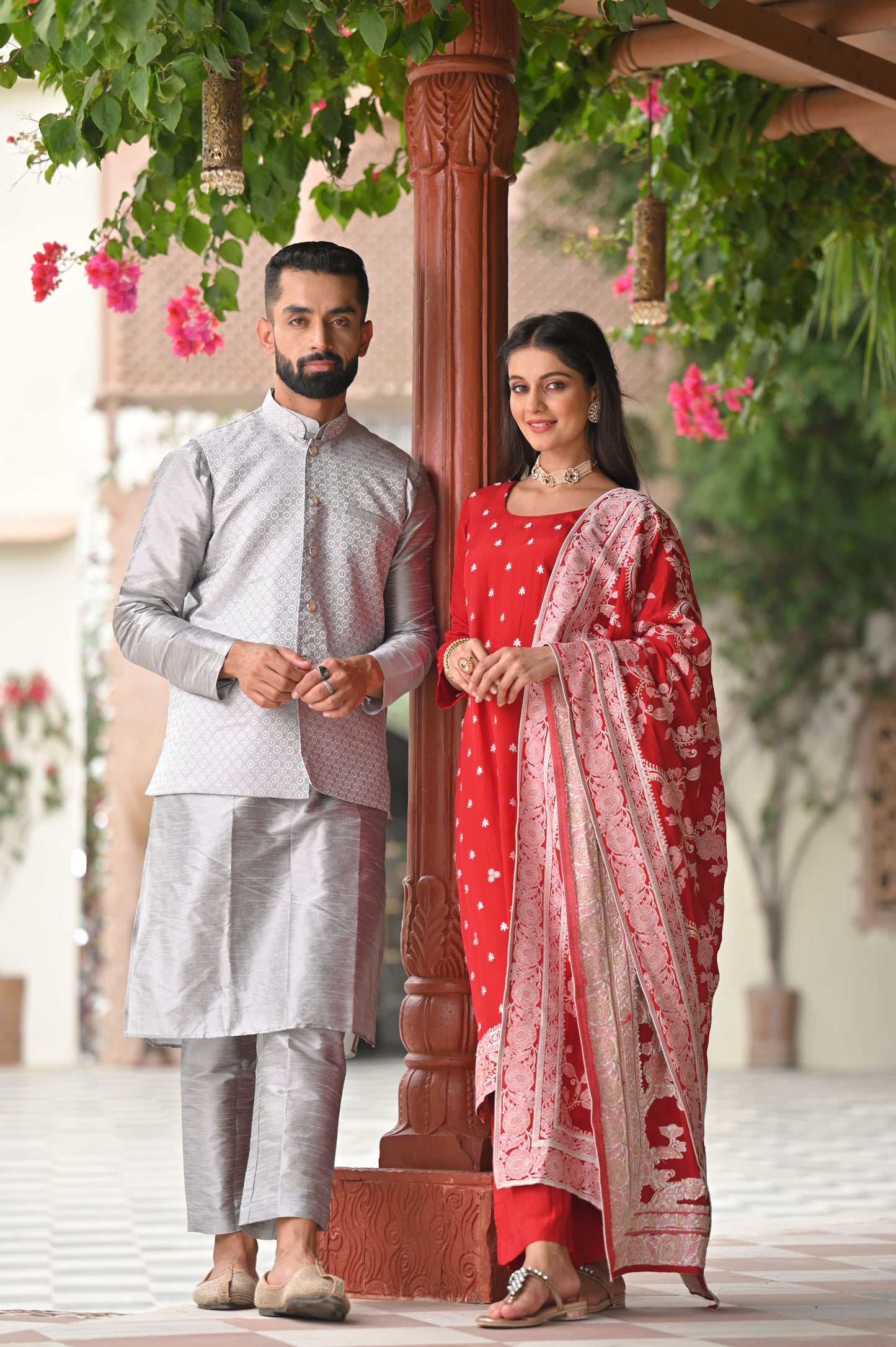 Scarlet Snowfall Crepe Suit Set