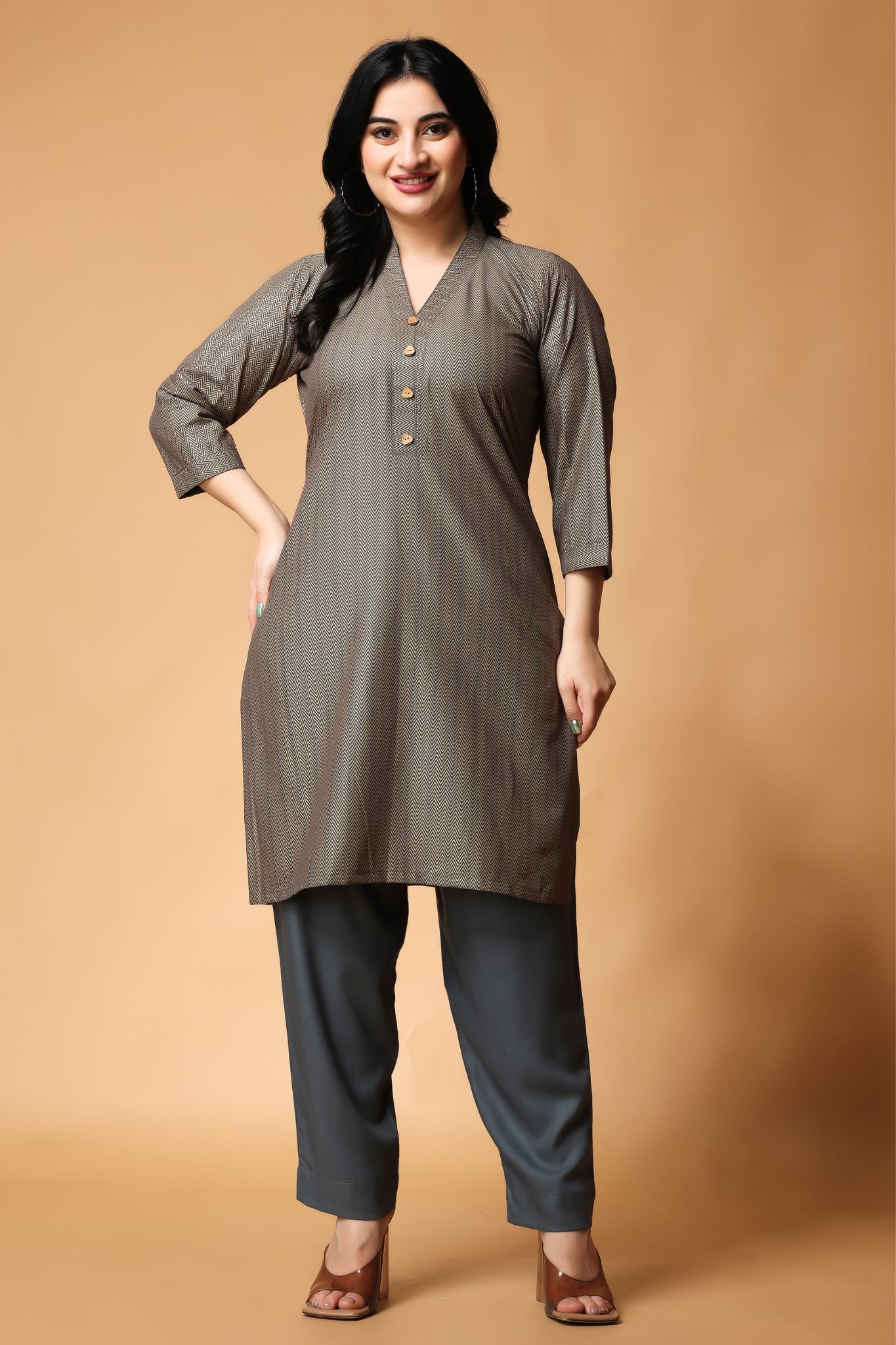 Woman Plus Size Golden Nights Foiled Cotton Kurta