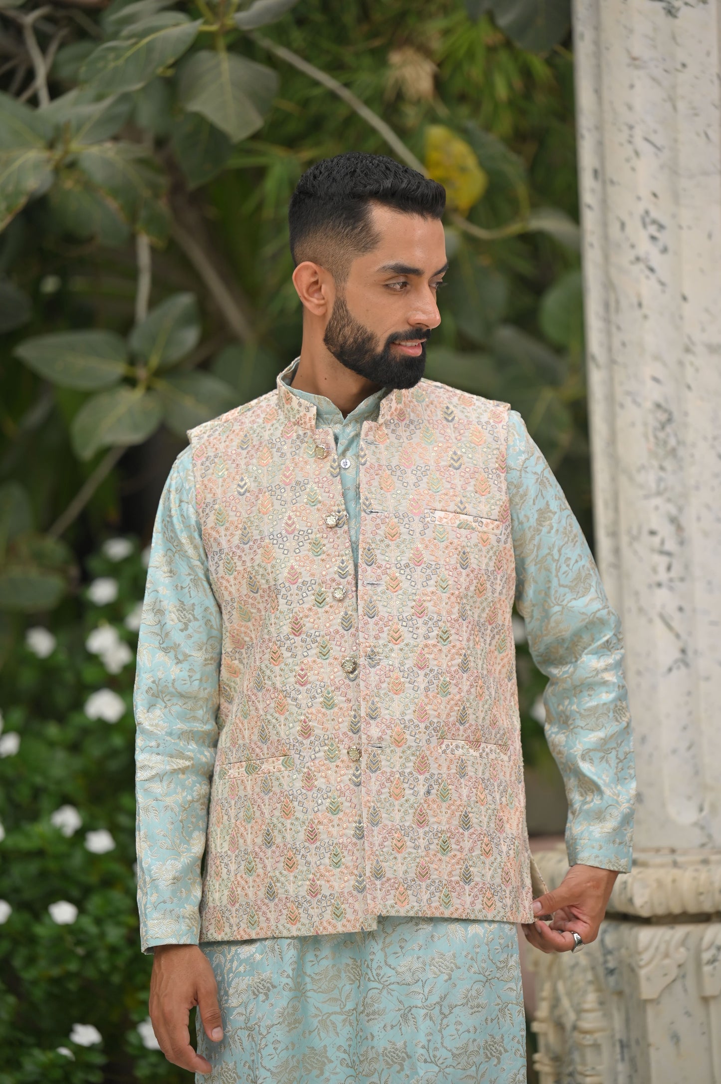 Men's Plus Size Skyline Accent Kurta Vasket Set