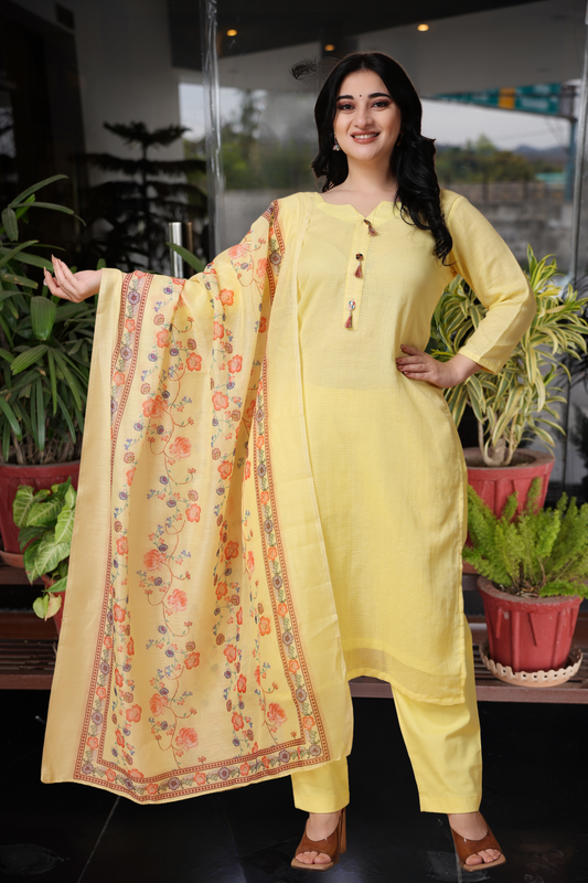 Yellow Kota Doria Check Suit