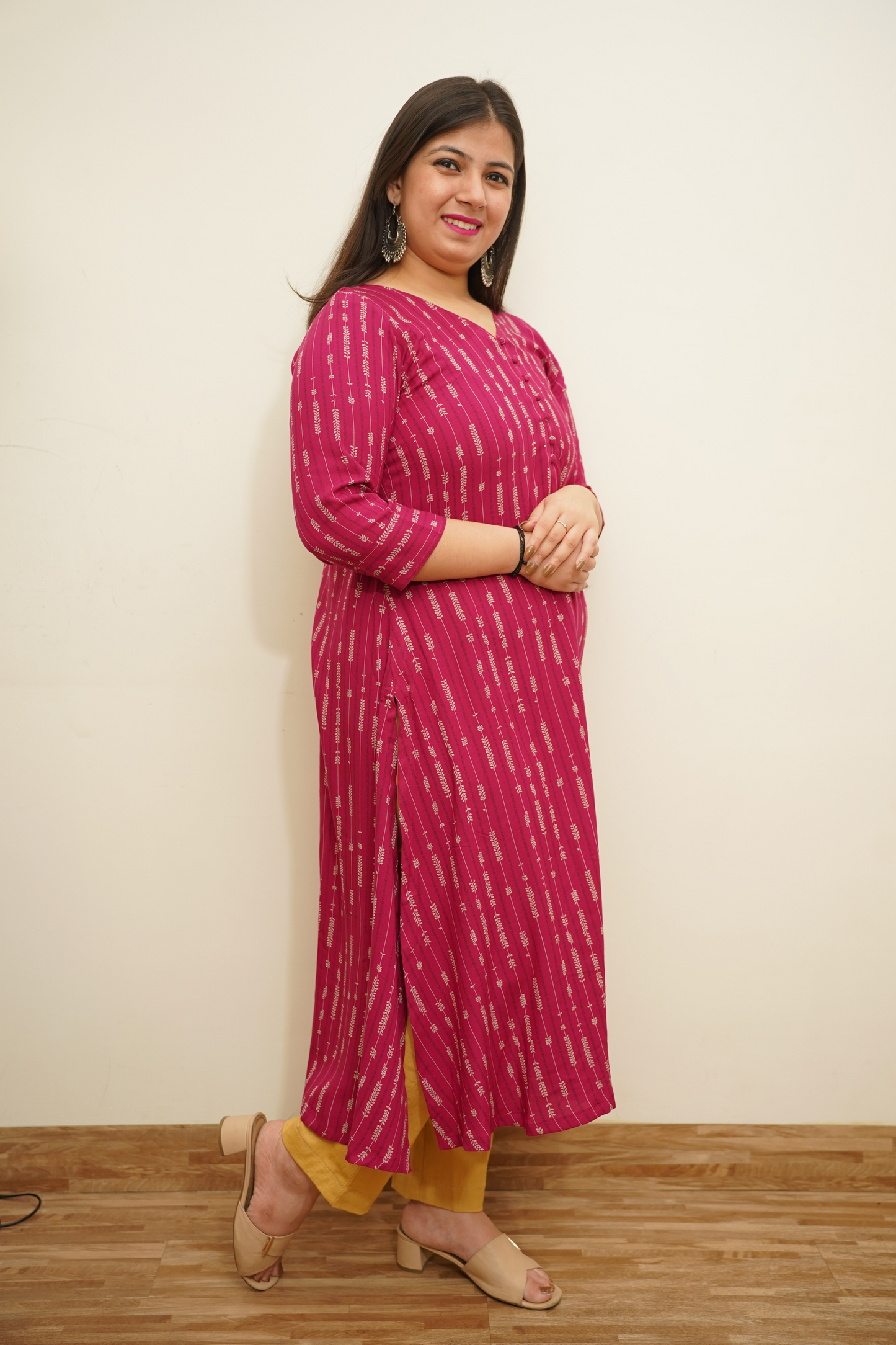 Fuchsia Striped A-line Kurta