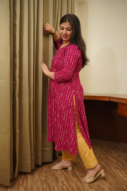 Fuchsia Striped A-line Kurta