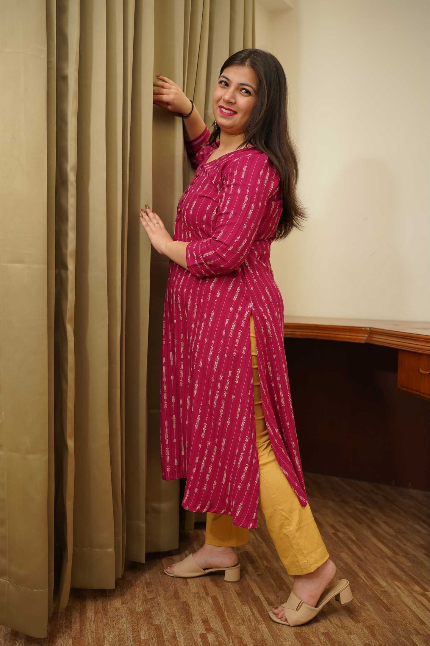 Fuchsia Striped A-line Kurta