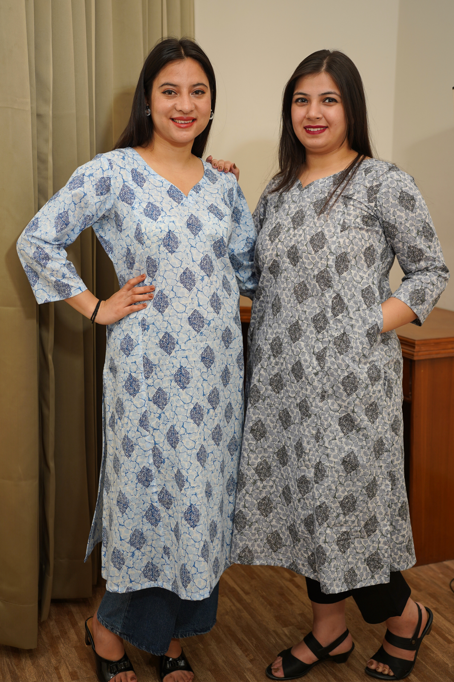 Grey Printed A-line Kurta