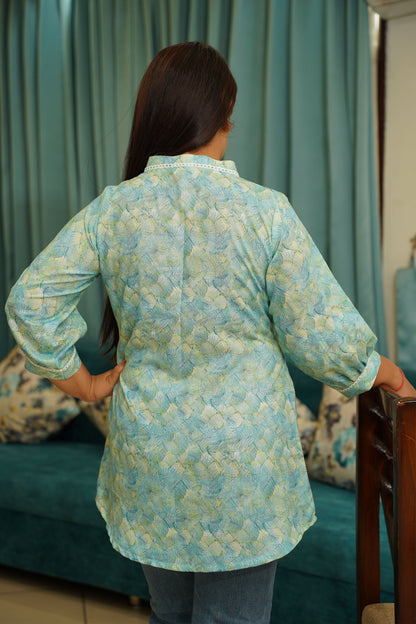 Mint Green Printed Rayon Kurta