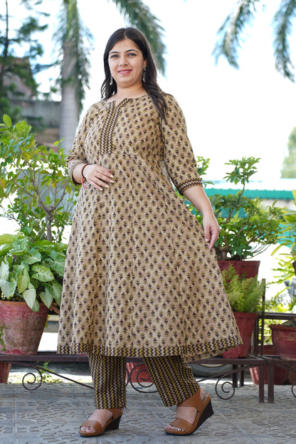 Earthy Ajrakh Cotton Anarkali Set