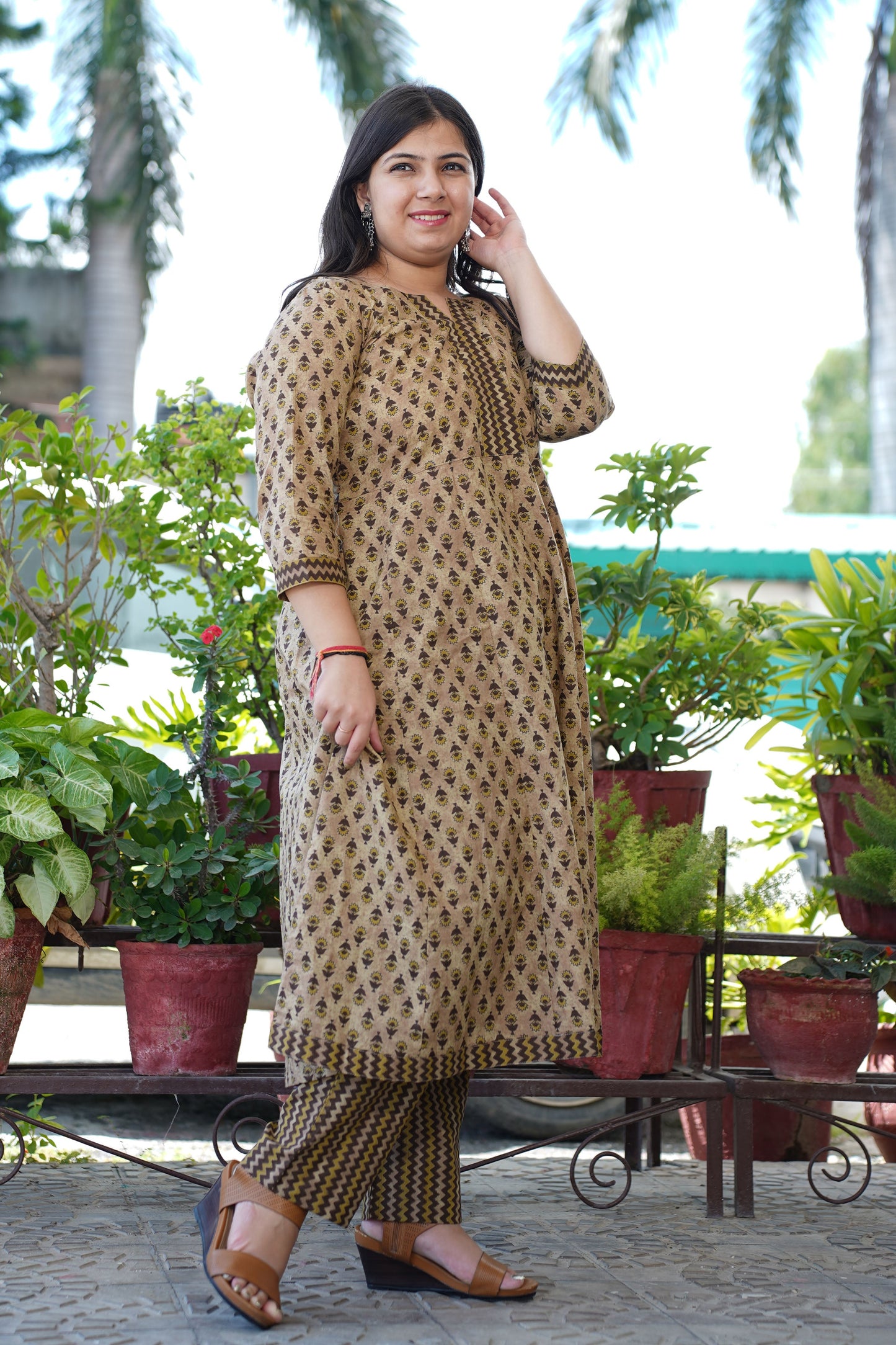 Earthy Ajrakh Cotton Anarkali Set