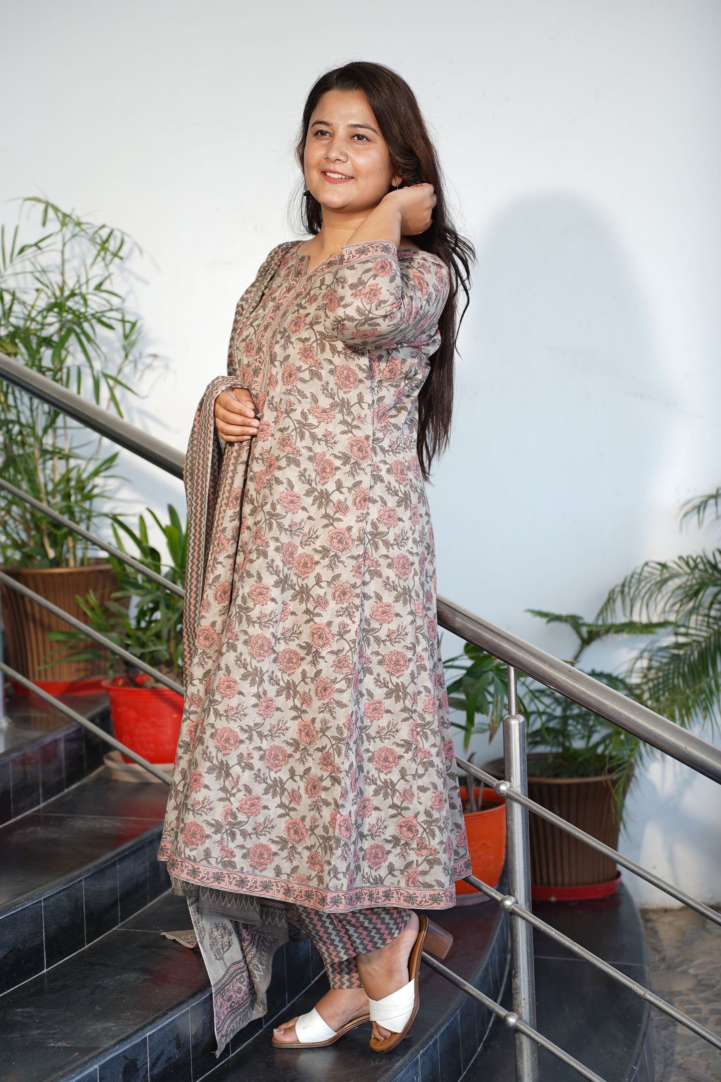 Earthy Bagh Cotton Anarkali Set