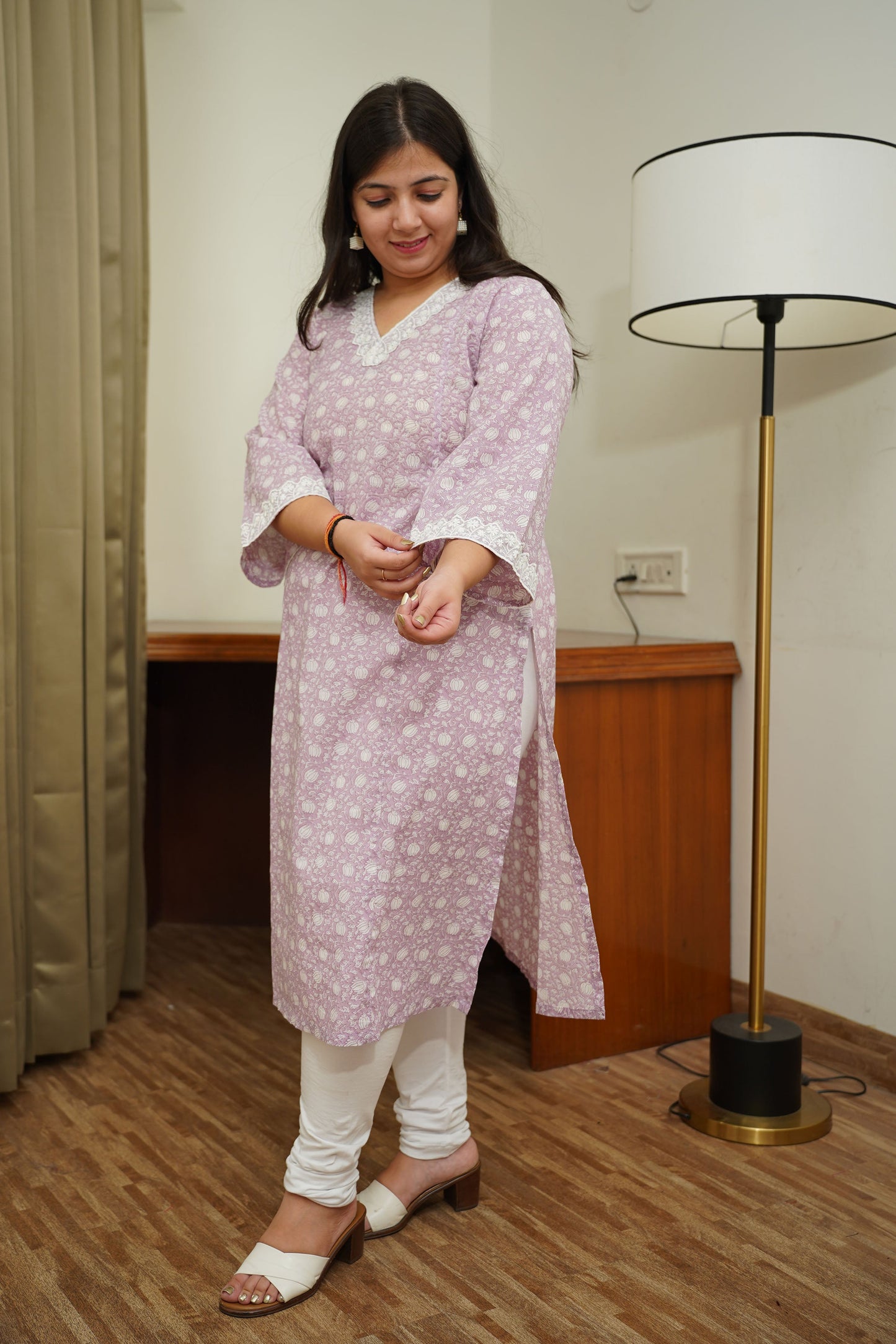 Mauve Floral A-Line Kurti