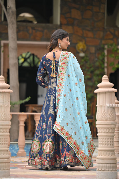 Melodic Blue Banarasi Silk Dress