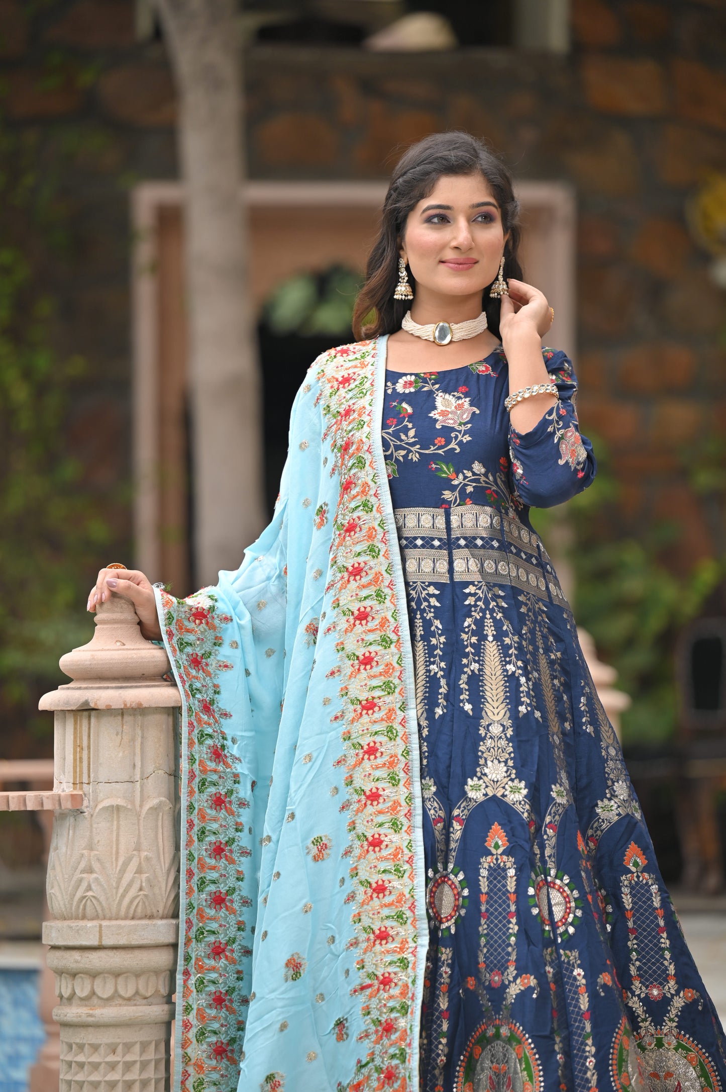 Melodic Blue Banarasi Silk Dress