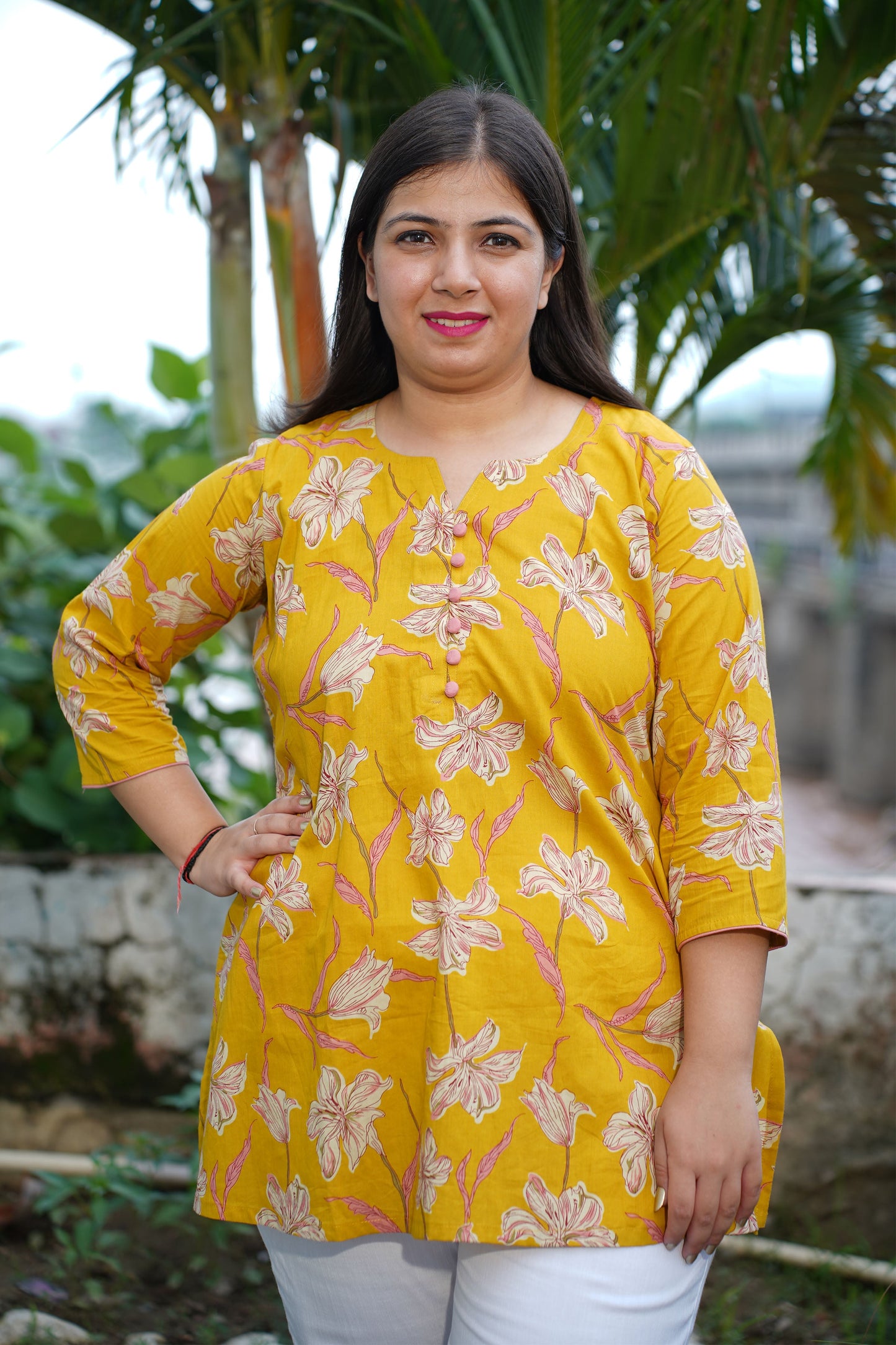 Pansy Yellow Floral Cotton Kurta