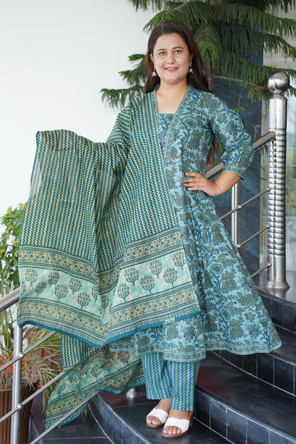 Peacock Blue Bagh Anarkali Set