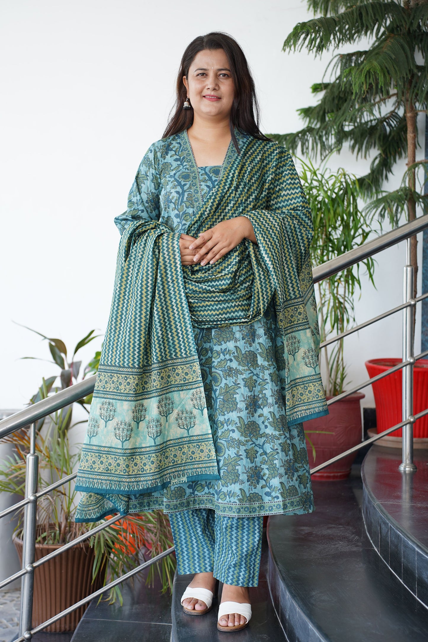 Peacock Blue Bagh Anarkali Set