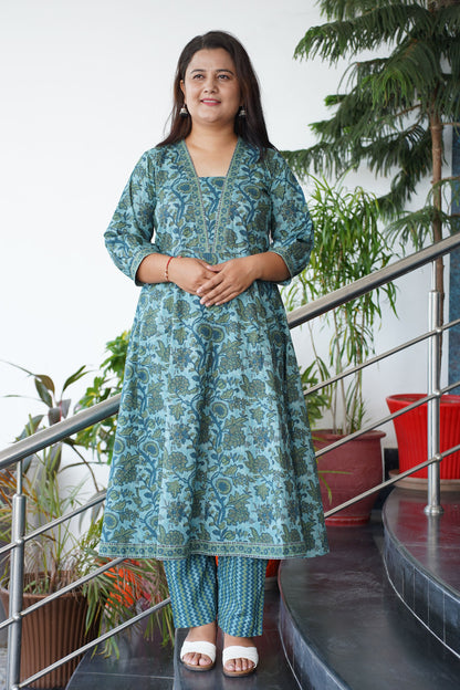 Peacock Blue Bagh Anarkali Set