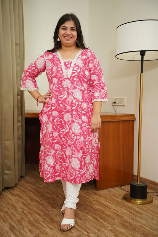 Pink Bagh Printed A-Line Kurti