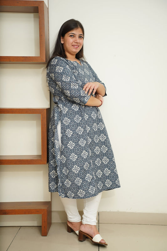 Smoke Grey Block A-line Kurti