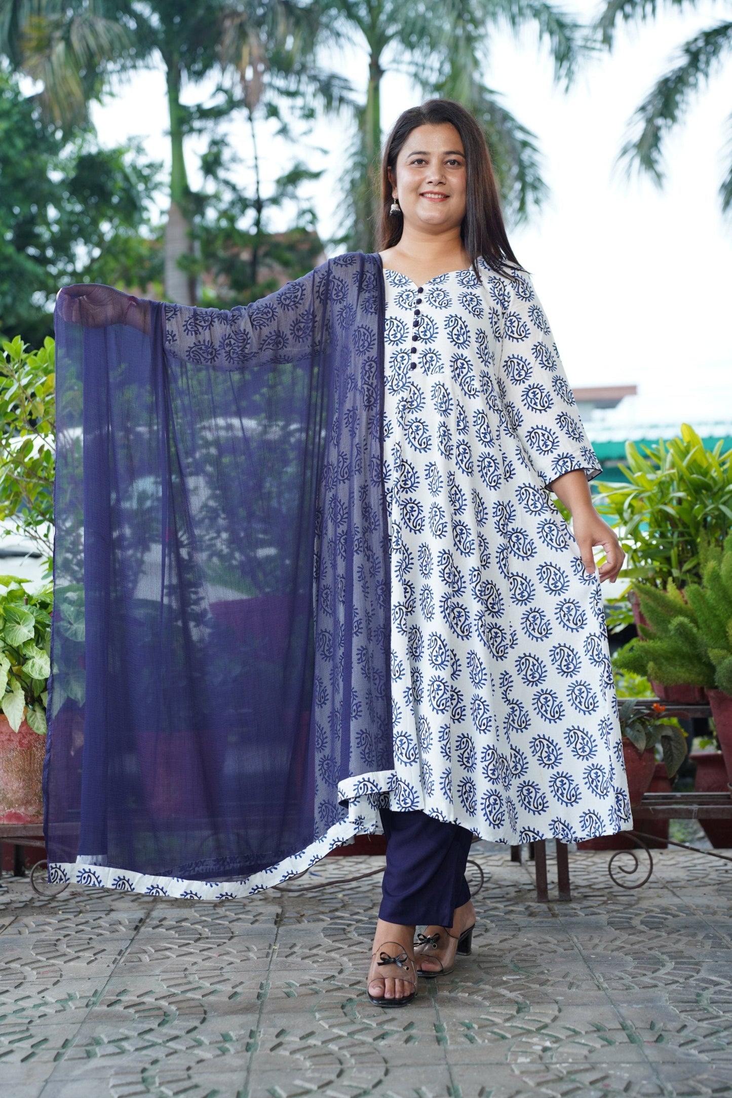 Timeless Indigo Rayon Anarkali Set