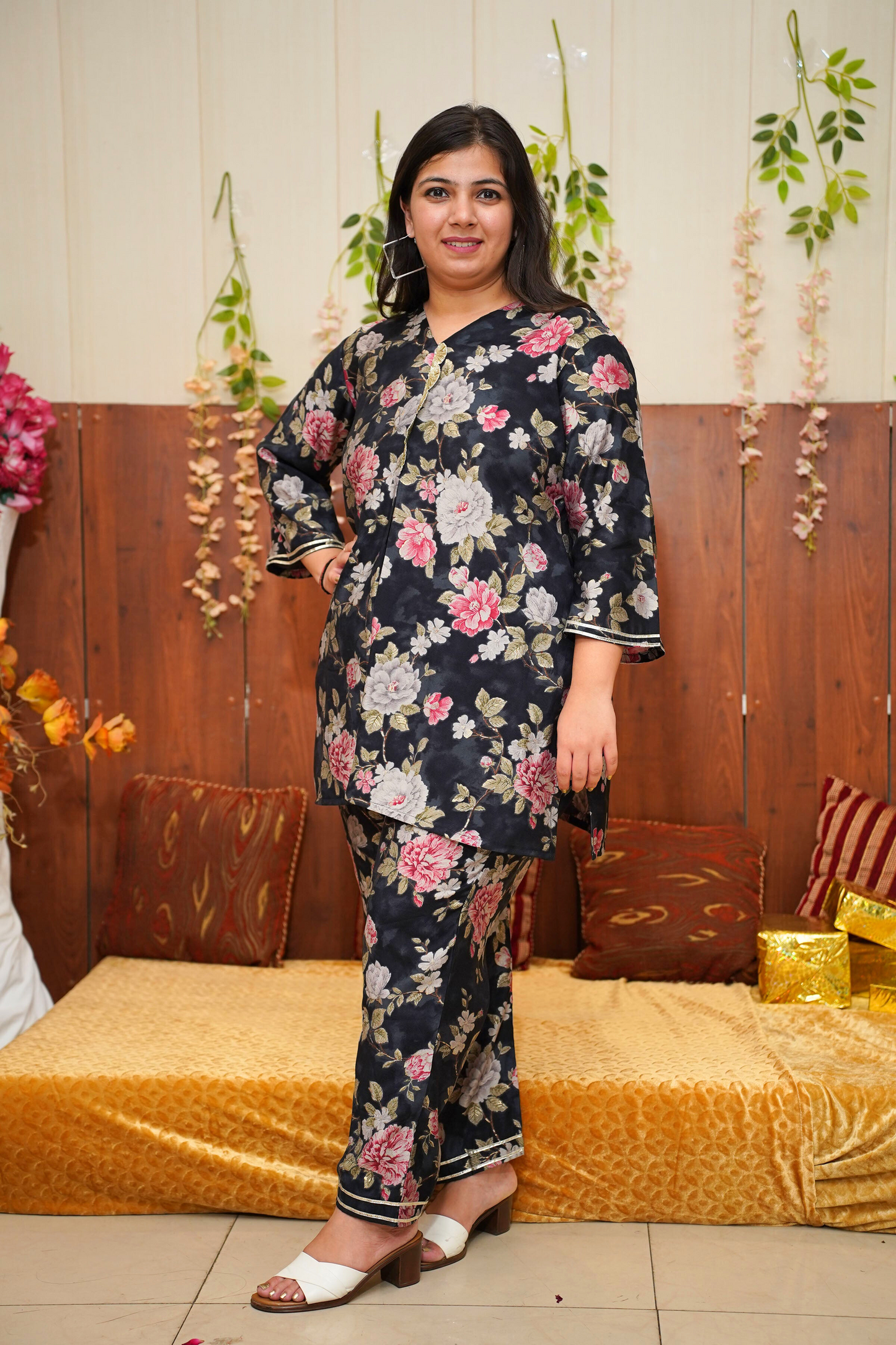 Charcoal Noir Floral Co-ord Set