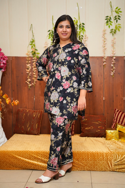 Charcoal Noir Floral Co-ord Set