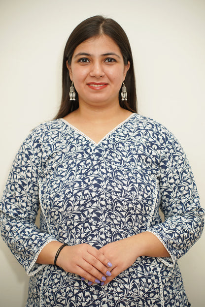 Navy Floral A-Line Rayon Kurta