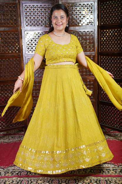 Olive Sequin Georgette Lehenga Set