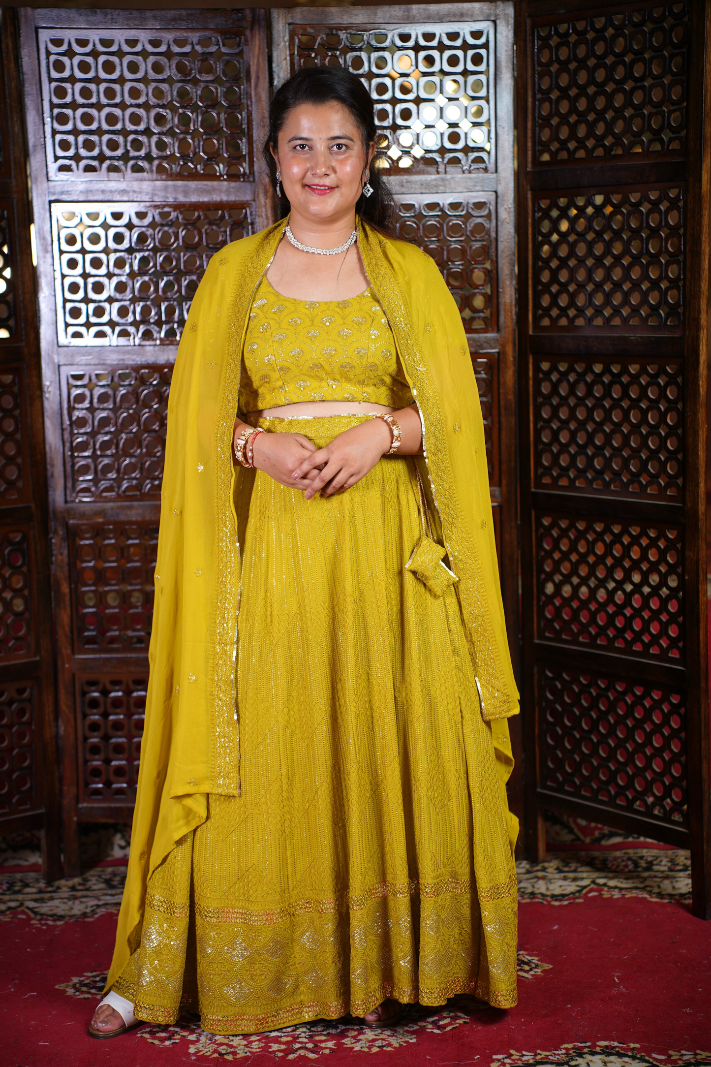 Olive Sequin Georgette Lehenga Set