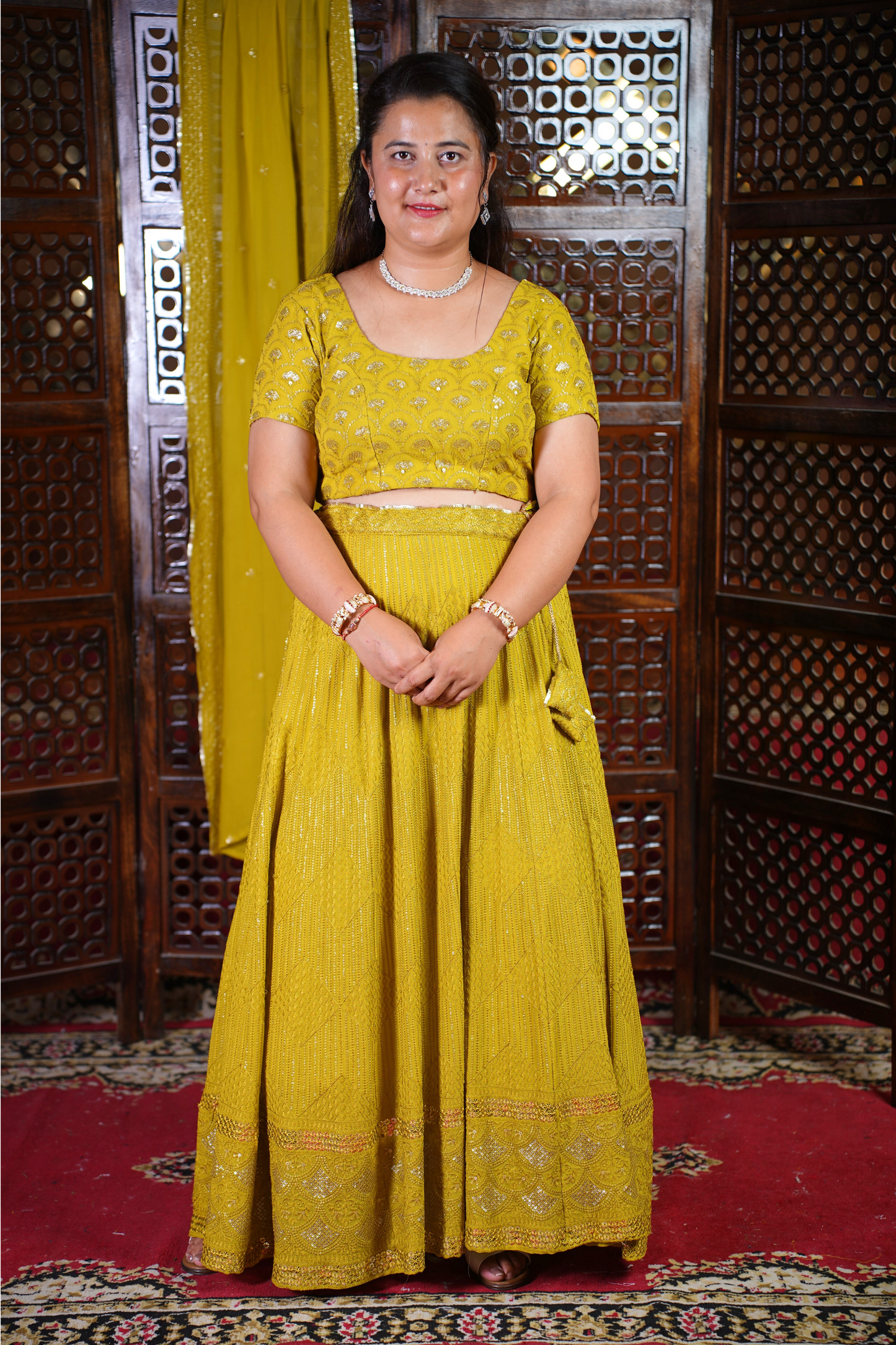 Olive Sequin Georgette Lehenga Set