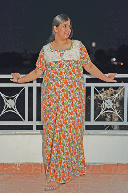 Orange Lace Accent Night Gown