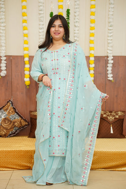 Sky Sequin Organza Suit Set