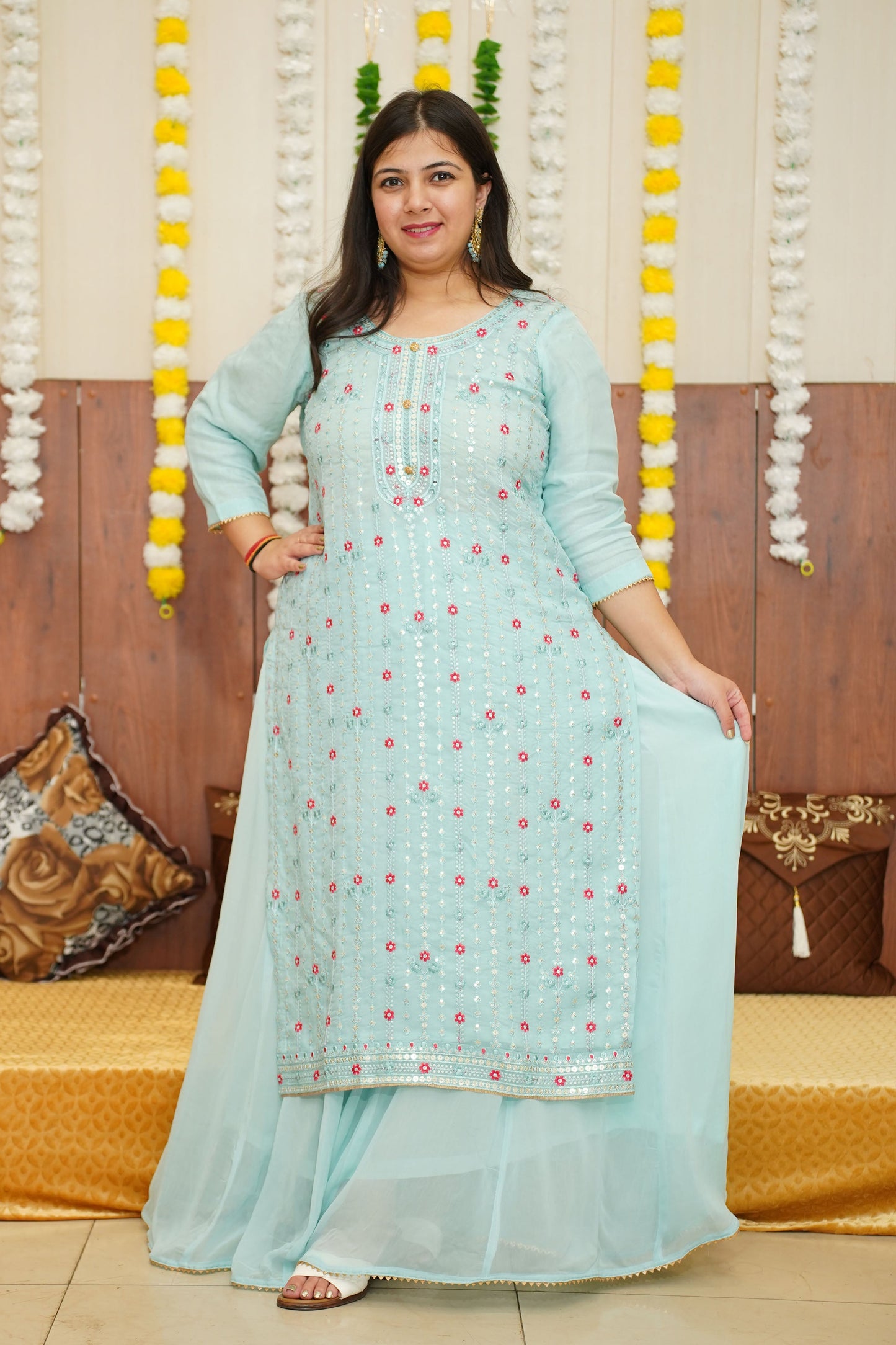Sky Sequin Organza Suit Set