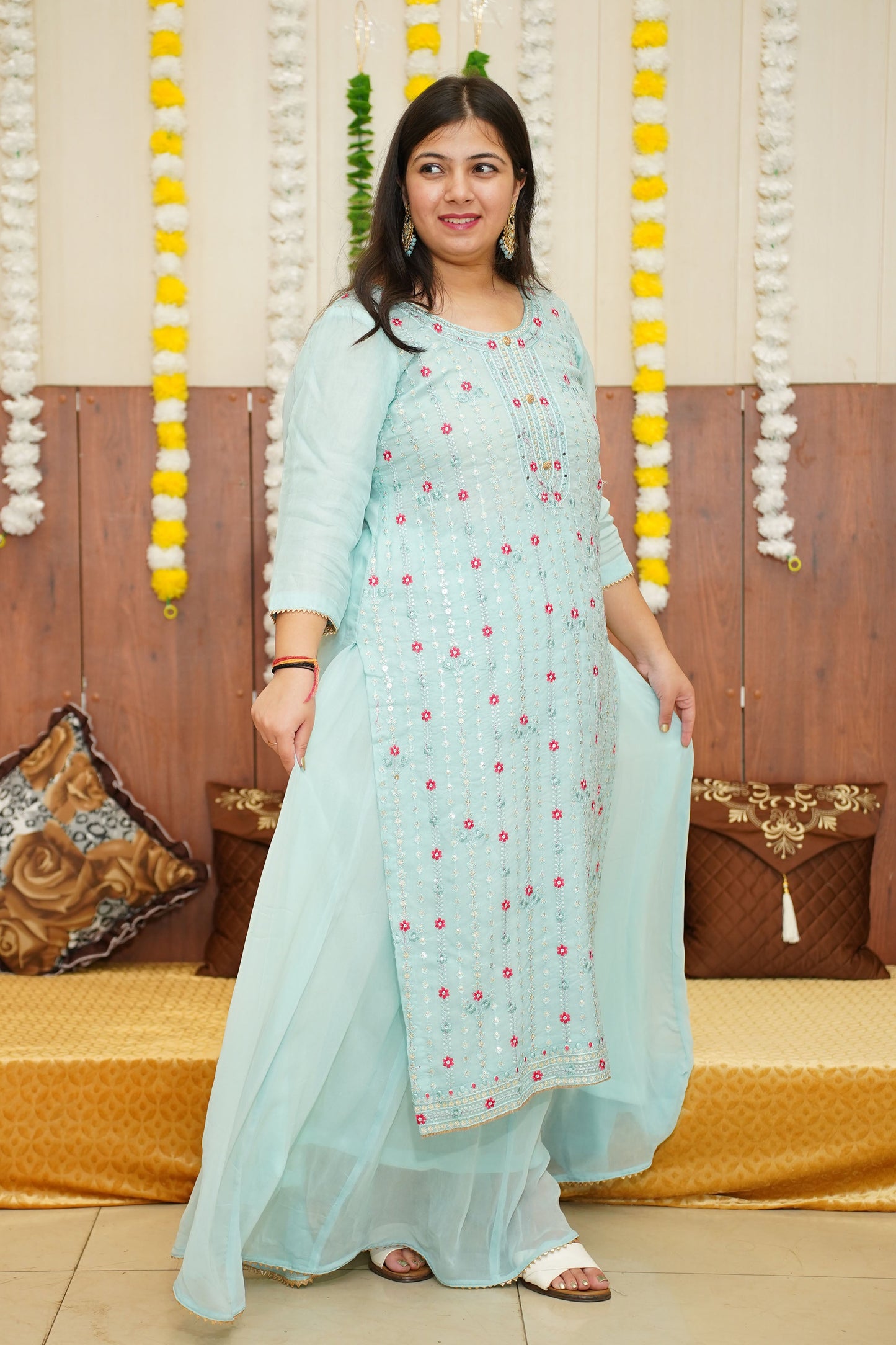 Sky Sequin Organza Suit Set