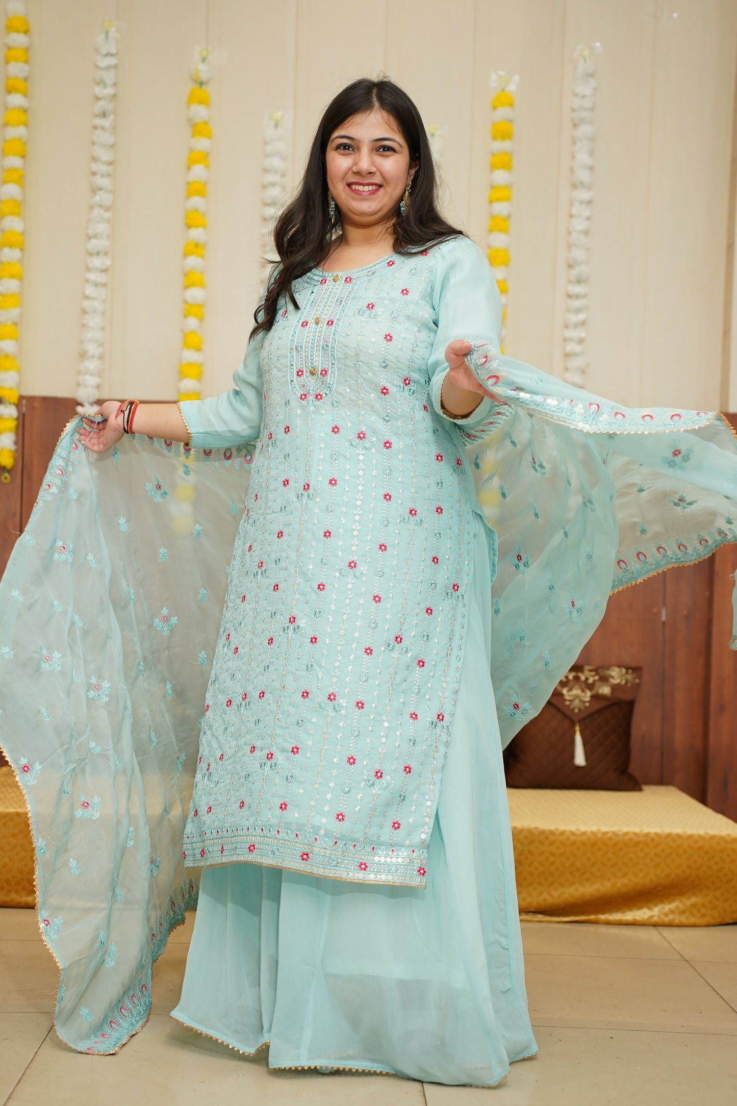 Sky Sequin Organza Suit Set