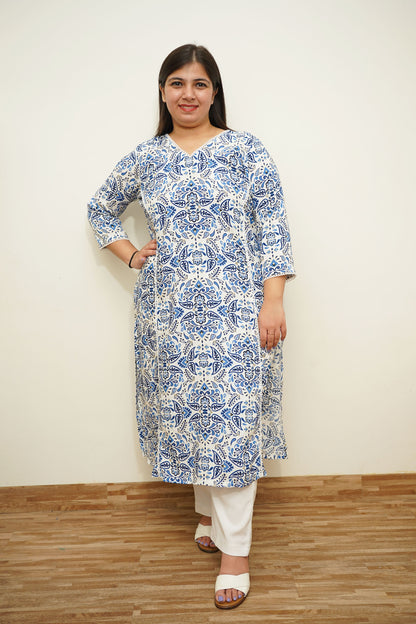 Tranquil Blue A-Line Rayon Kurta