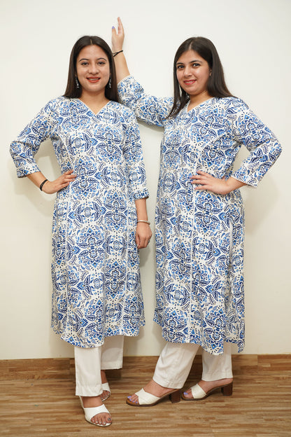 Tranquil Blue A-Line Rayon Kurta