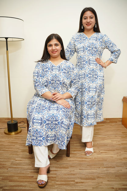 Tranquil Blue A-Line Rayon Kurta
