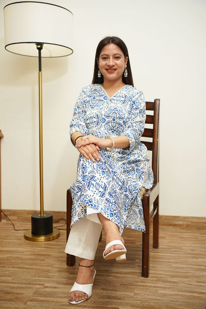 Tranquil Blue A-Line Rayon Kurta