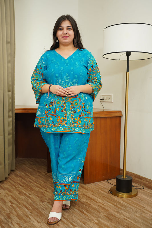 Tropical Blue Rayon Co-ord Set