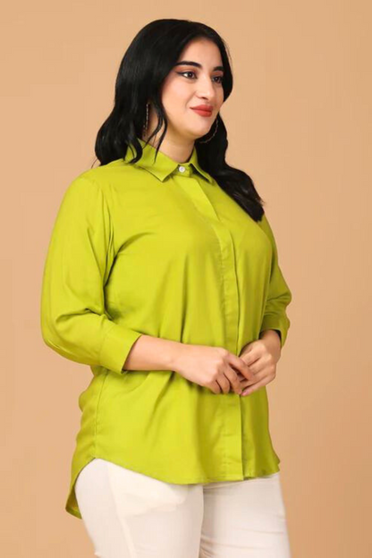 Spring Green Solid Rayon Shirt