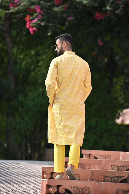 Women PLus Size Gleaming Yellow Brocade Kurta Pajama