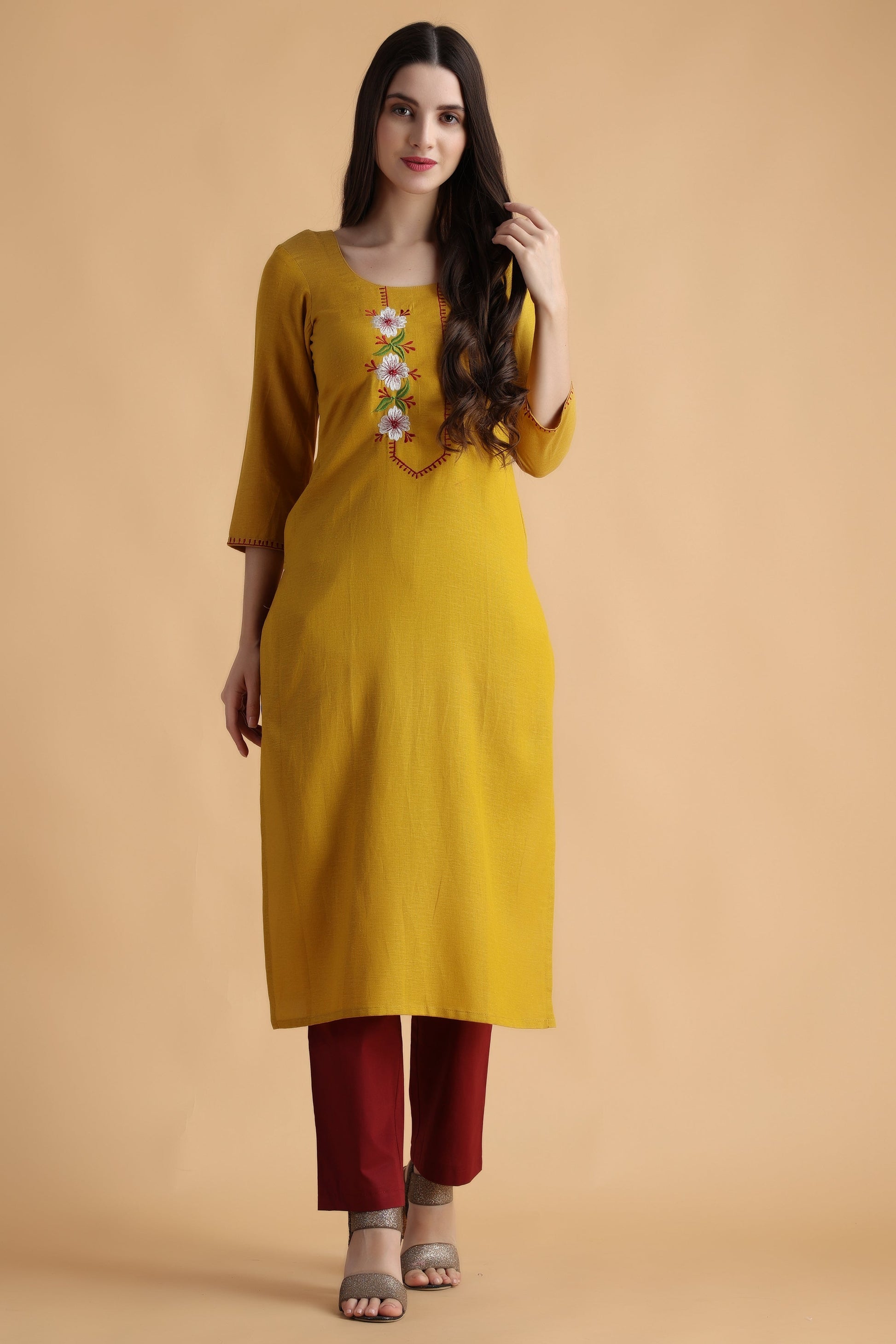 Women's Plus Size Mustard Rayon Kurti Paint Set | Vilasata