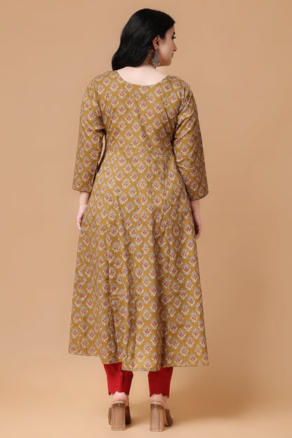 Earthy Toned Cotton Anarkali Set
