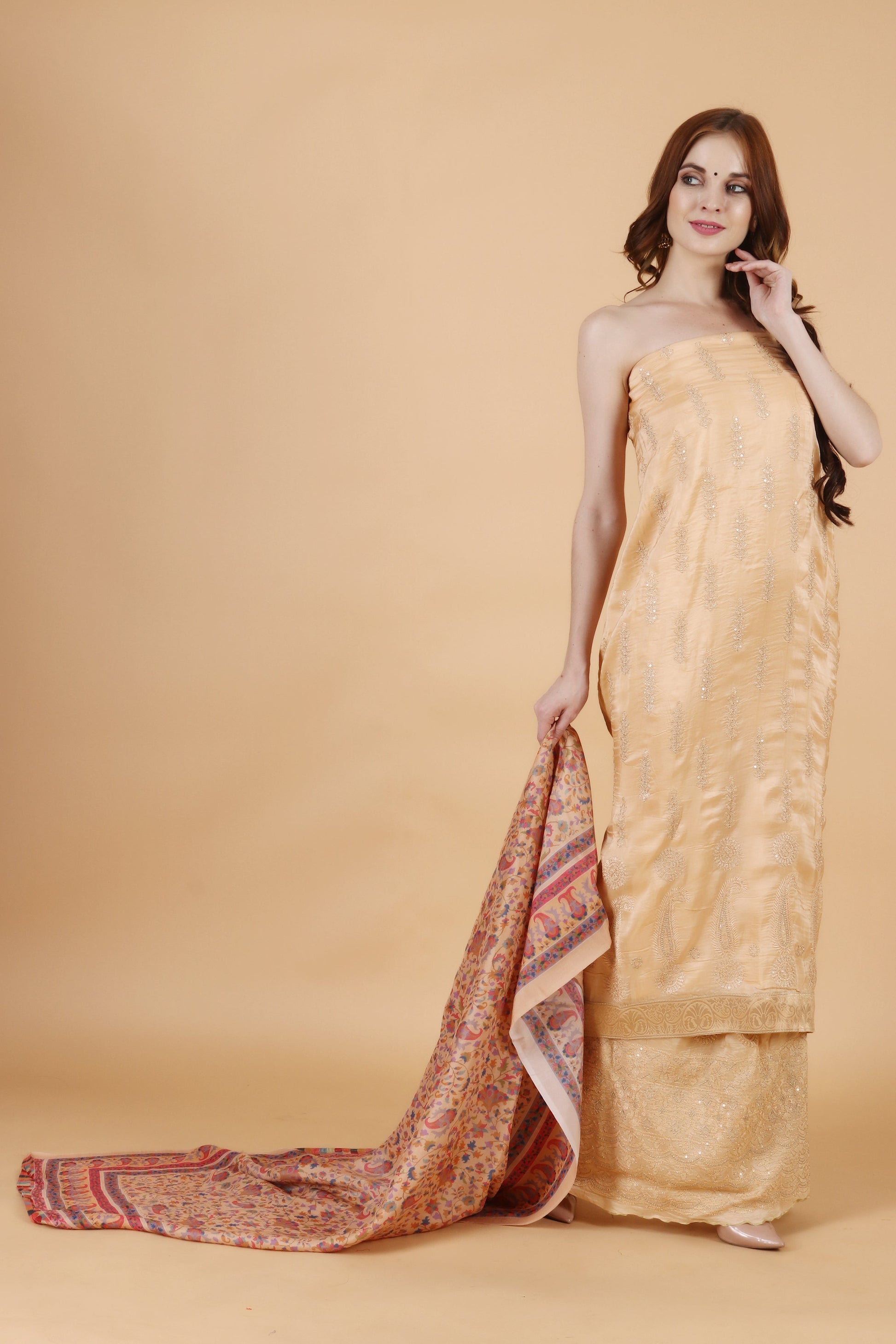 Women Plus Size Golden unstitched salwar suit l | Vilasata